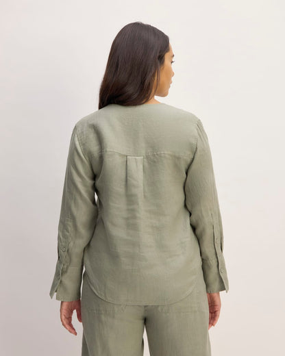 The Popover Shirt in Linen | Sage Green