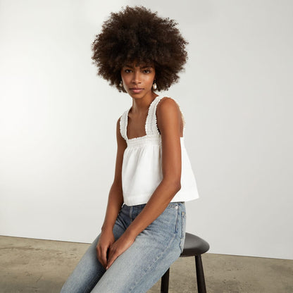 The Smocked Linen Cami | White