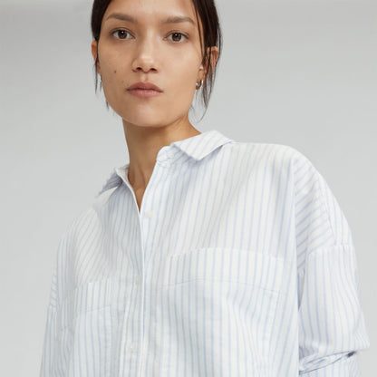 The Boxy Oxford | White / Periwinkle Mini Stripe