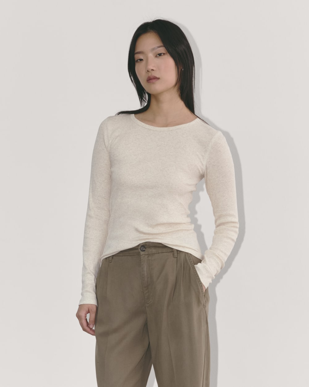 The Luxe Rib Long-Sleeve Crew | Heathered Oat