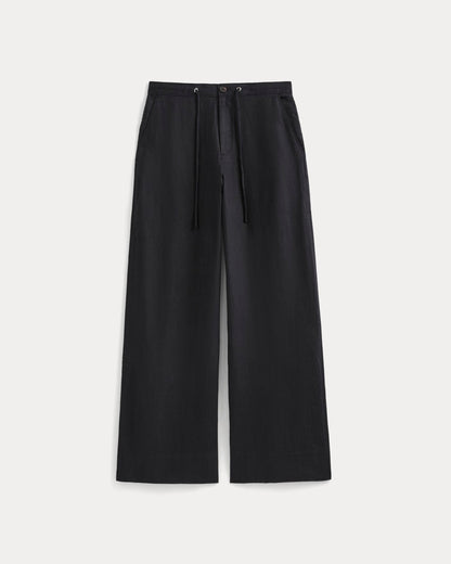 Wide-Leg Drawstring Pant in Linen | Black
