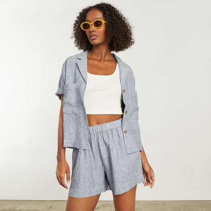 The Linen Workwear Shirt | Blue Pinstripe
