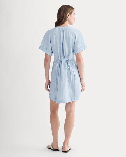 The Popover Dress in Linen | Sky Blue / White