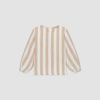 The Linen Long-Sleeve Top | Bone / Caramel