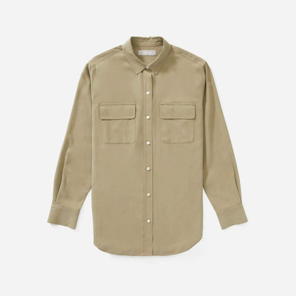 The Washable Silk Relaxed Shirt  | Covert Green