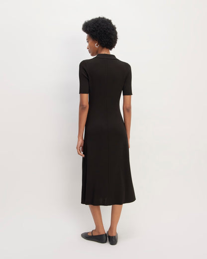 The Viscose Knit Polo Midi Dress | Black