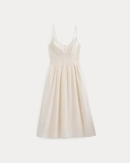 Midi Dress in Cotton Silk Voile | Bone