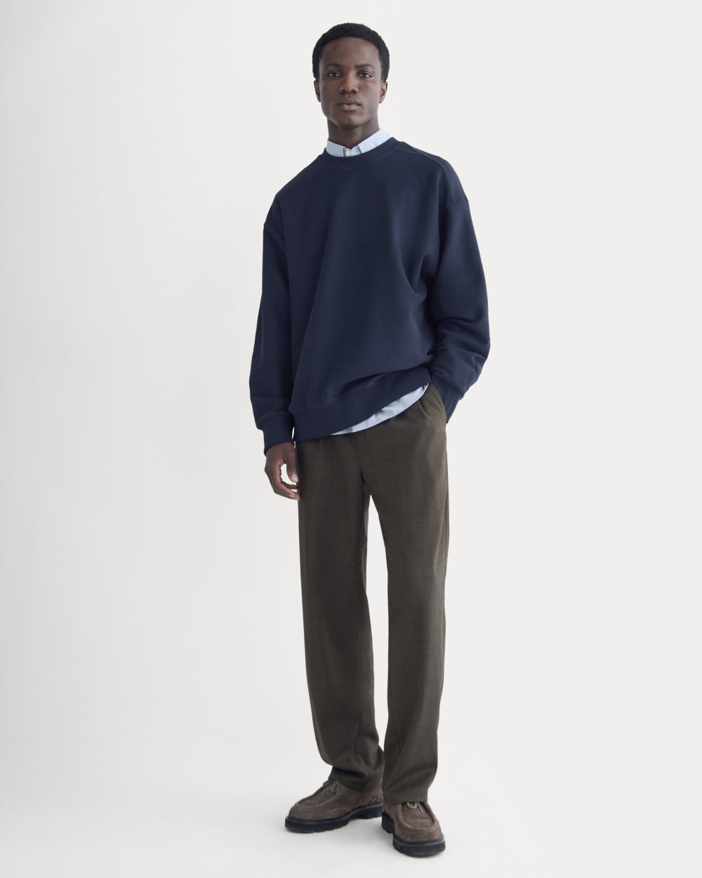 Twill Terry Jacquard Crew Sweatshirt | Navy