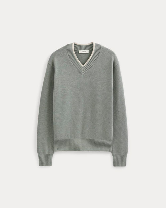 Relaxed V-Neck Sweater in Everyday Cotton | Heathered Lilypad