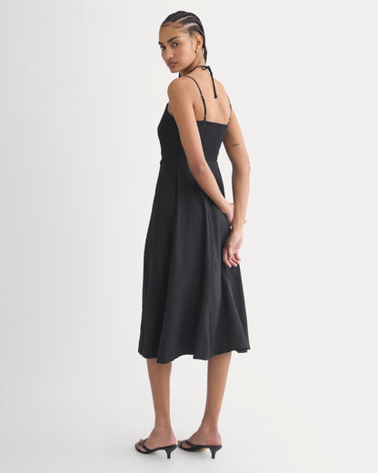 Tie-Neck Dress in Stretch Linen | Black