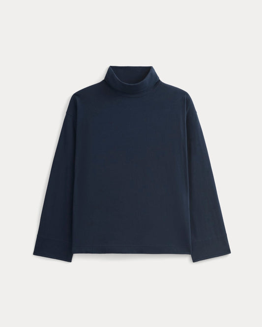 Slouchy Turtleneck In Essential Cotton | Deep Navy
