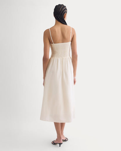 Midi Dress in Cotton Silk Voile | Bone