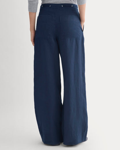 Wide-Leg Drawstring Pant in Linen | Navy