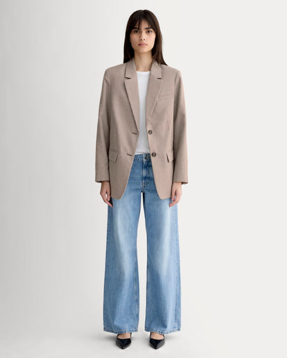 The Oversized Blazer in Buttersmooth | Deep Taupe Mini Gingham