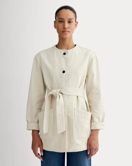 The Long Denim Barrel Jacket | Garment-Dyed Sand