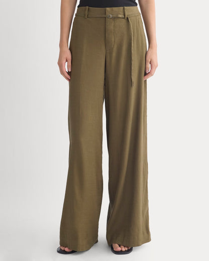 Wide-Leg Belted Pant in Stretch Linen | Beech | Long