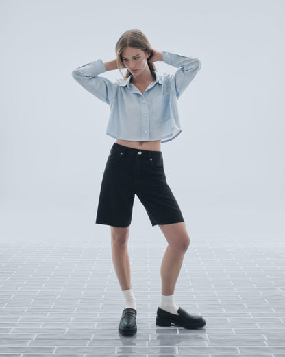 The Way-Short Shirt in Silky Cotton | Chambray Blue