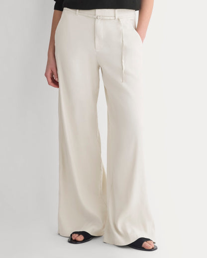 Wide-Leg Belted Pant in Stretch Linen | Birch | Regular