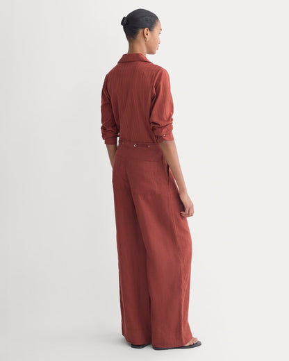 Wide-Leg Drawstring Pant in Linen | Henna Red