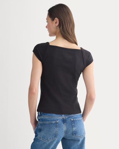 RetroSoft Cotton Square-Neck Tee | Black