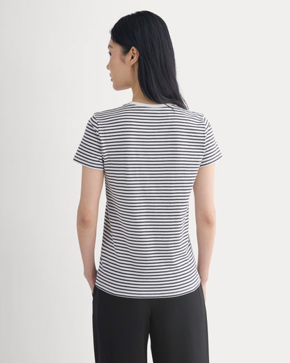 The Slim Crew in Essential Cotton | Bone / Pirate Black Stripe