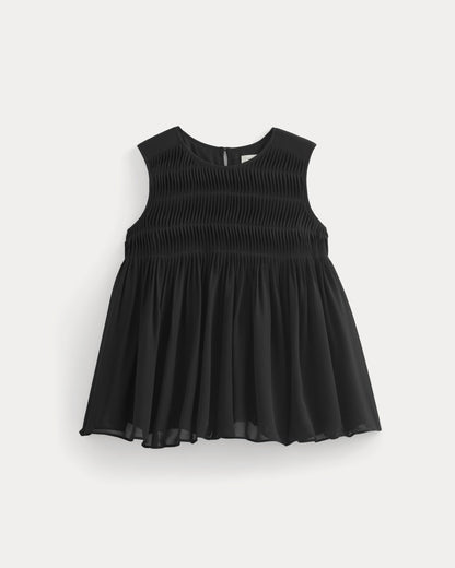 Twisted Pleat Tank in Silk Georgette | Black