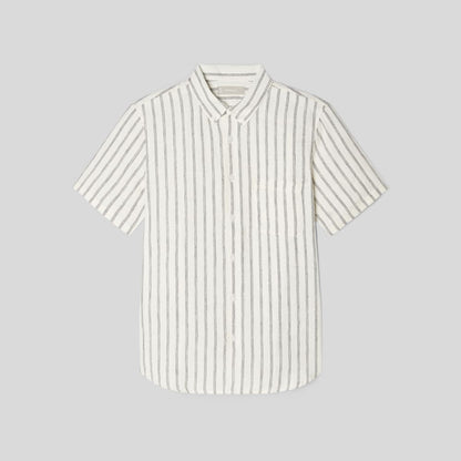 The Classic Short-Sleeve Shirt in Linen | Black / Canvas Tan