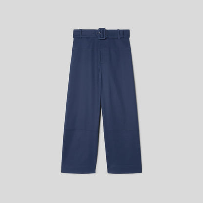 The Structured Cotton Belted Pant | Navy