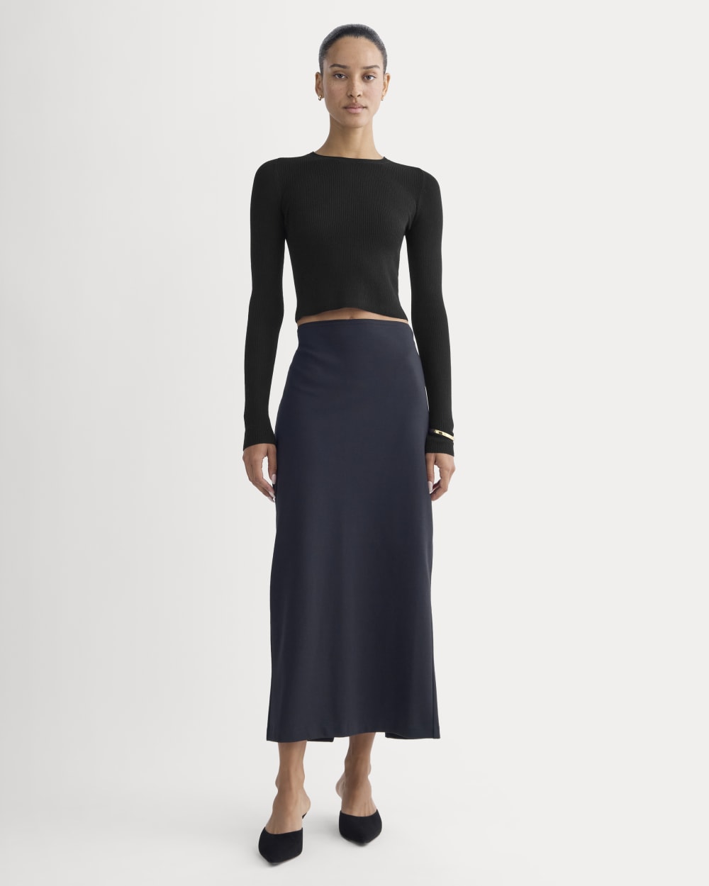 The Cropped Crew Top in Ultrafine Merino | Black