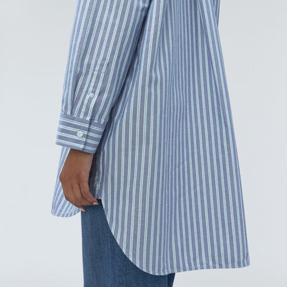 The Way Long Oxford Shirt | Lapis Blue / Bright Jade / Optic White