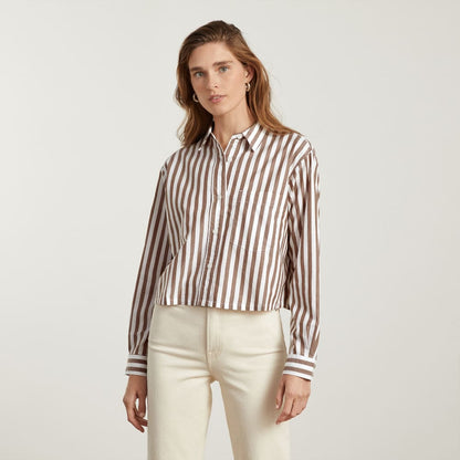 The Way-Short Shirt in Silky Cotton | Espresso / White