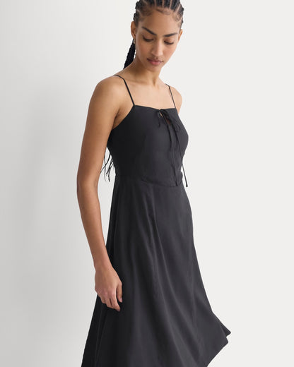 Tie-Neck Dress in Stretch Linen | Black
