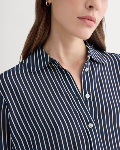 The Must-Have Shirt in Washable Silk | True Navy / Bone Stripe