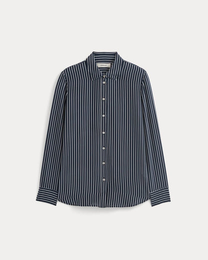 The Must-Have Shirt in Washable Silk | True Navy / Bone Stripe