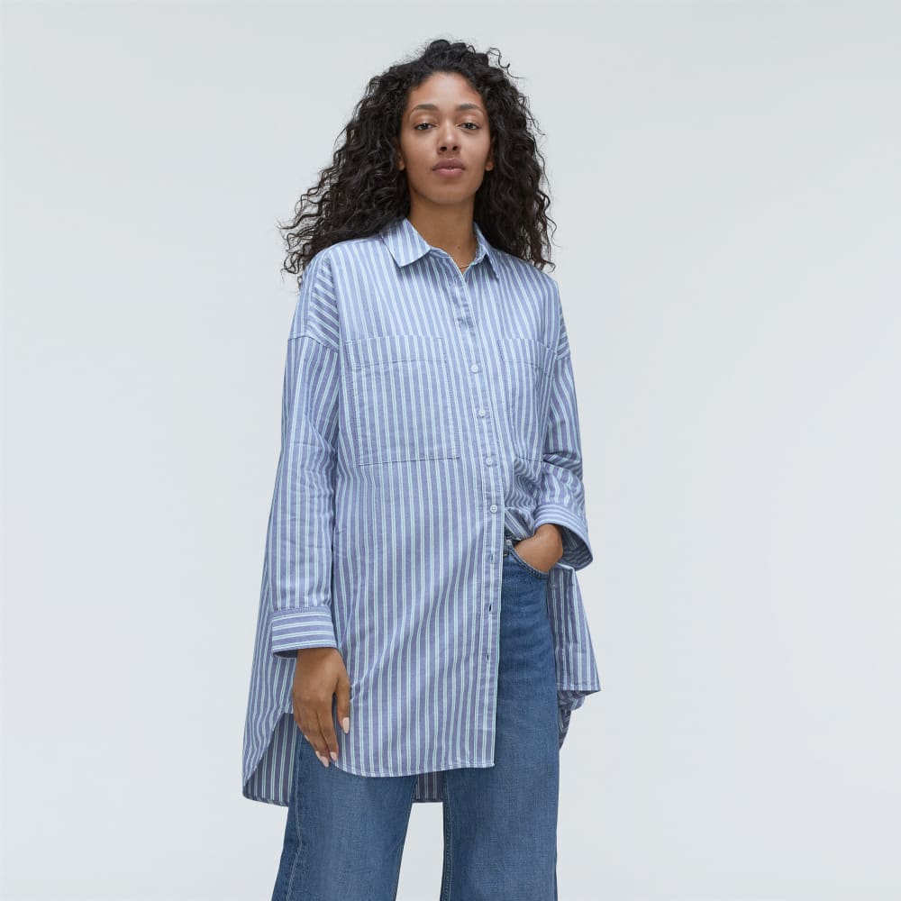 The Way Long Oxford Shirt | Lapis Blue / Bright Jade / Optic White