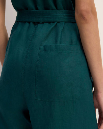 The Linen Side-Button Jumpsuit | Dark Sea