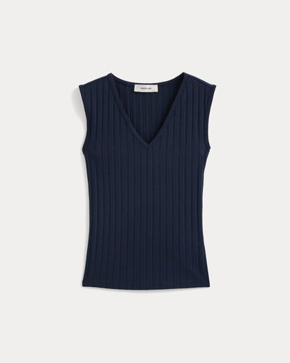 V-Neck Tank in Pointelle | Deep Navy