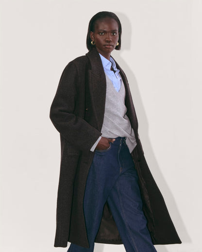 The Double-Breasted Coat in Wool | Heather Charcoal