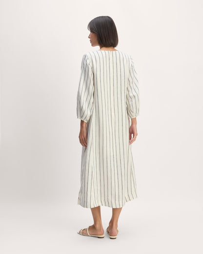 The Linen A-Line Midi Dress | Bone/Navy