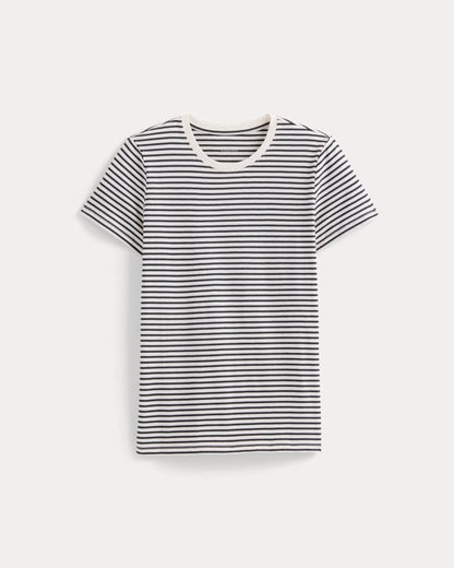The Slim Crew in Essential Cotton | Bone / Pirate Black Stripe