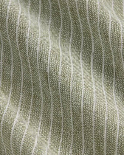 The Popover Dress in Linen | Oil Green / White