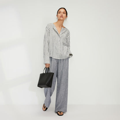 The Linen Popover Shirt | Bone/Navy