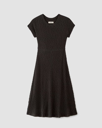 The Rib-Knit Cap-Sleeve Midi Dress | Black