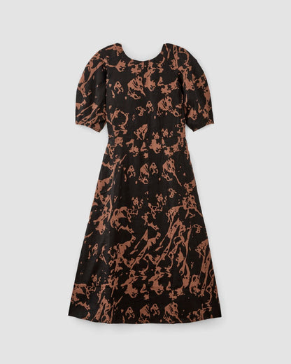 The Linen Short-Sleeve Scoop Midi Dress | Carob Brown Abstract