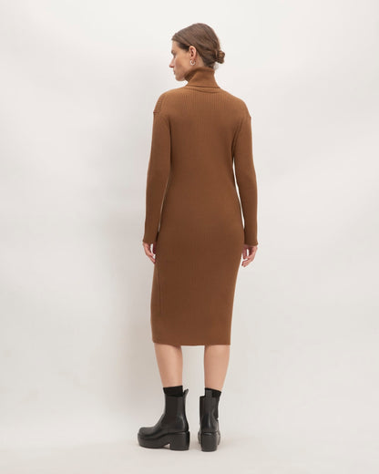 The Cotton-Merino Turtleneck Dress | Rich Camel