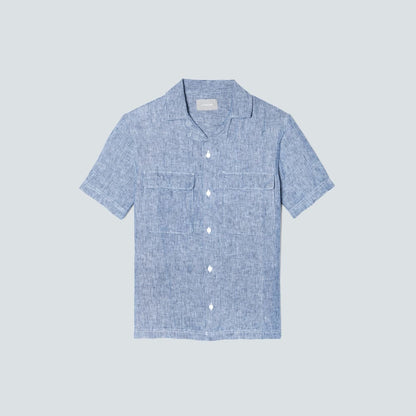The Resort Shirt in Linen | Blue / White Pinstripe