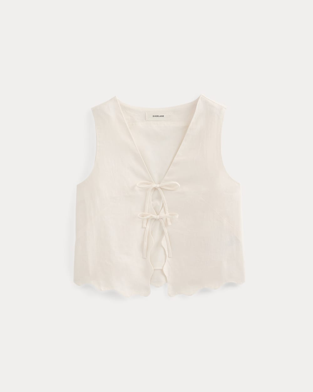 Tie-Front Scallop Tank in Linen | Bone