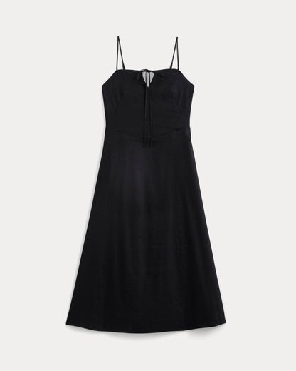 Tie-Neck Dress in Stretch Linen | Black