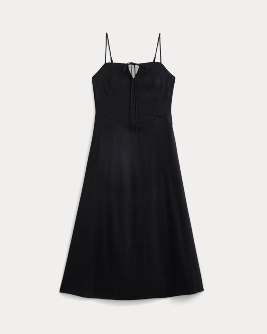 Tie-Neck Dress in Stretch Linen | Black