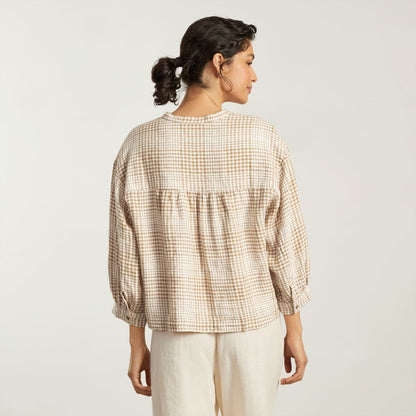 The Linen Billow Blouse | Iced Coffee Grid